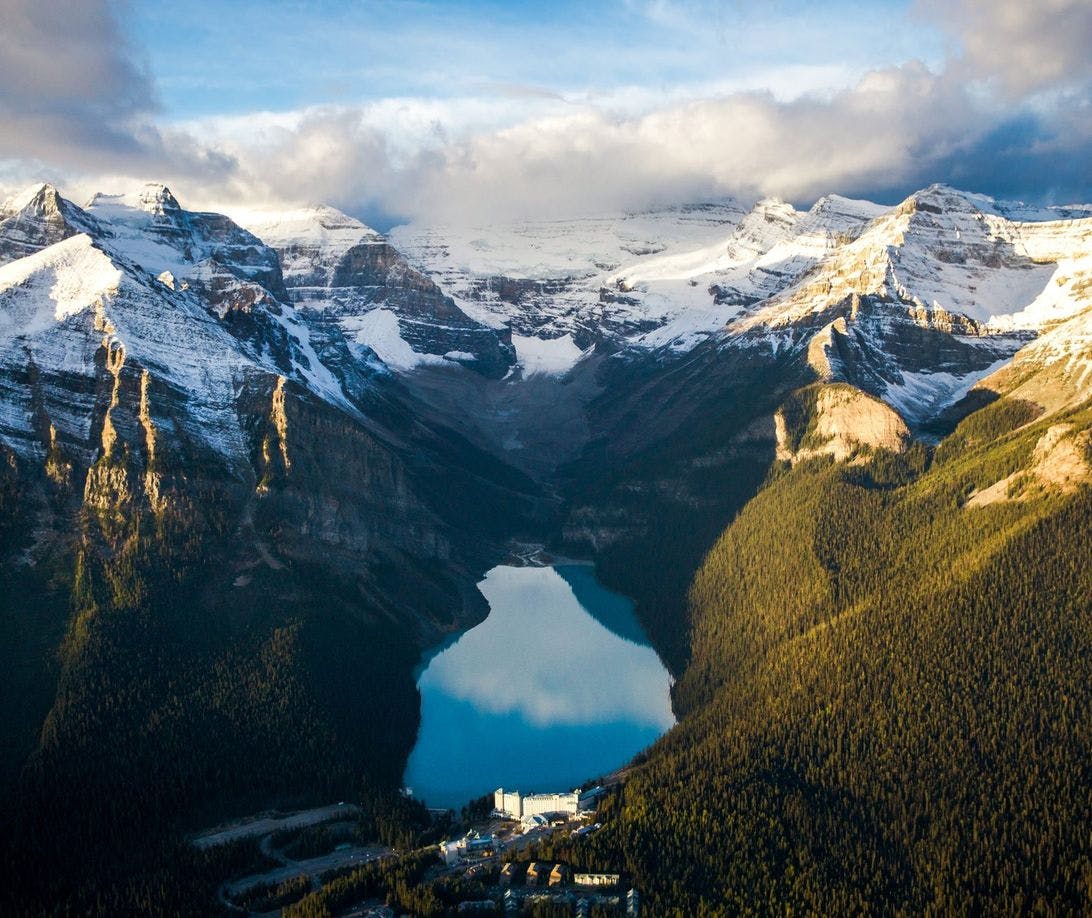 Lake Louise seen from above, Banff National Park, AB. Photo by Taylor Michael Burk