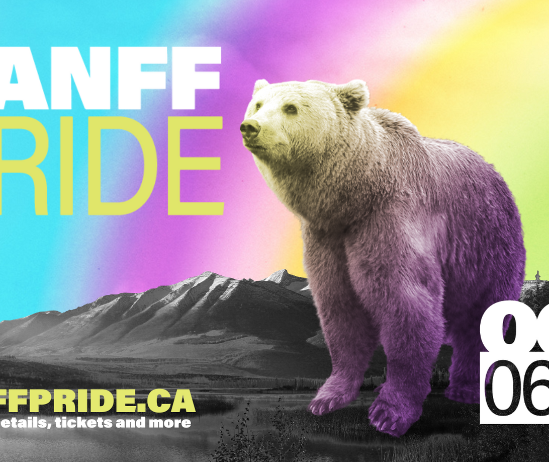 A poster for Banff Pride with a bear and their logo on it.