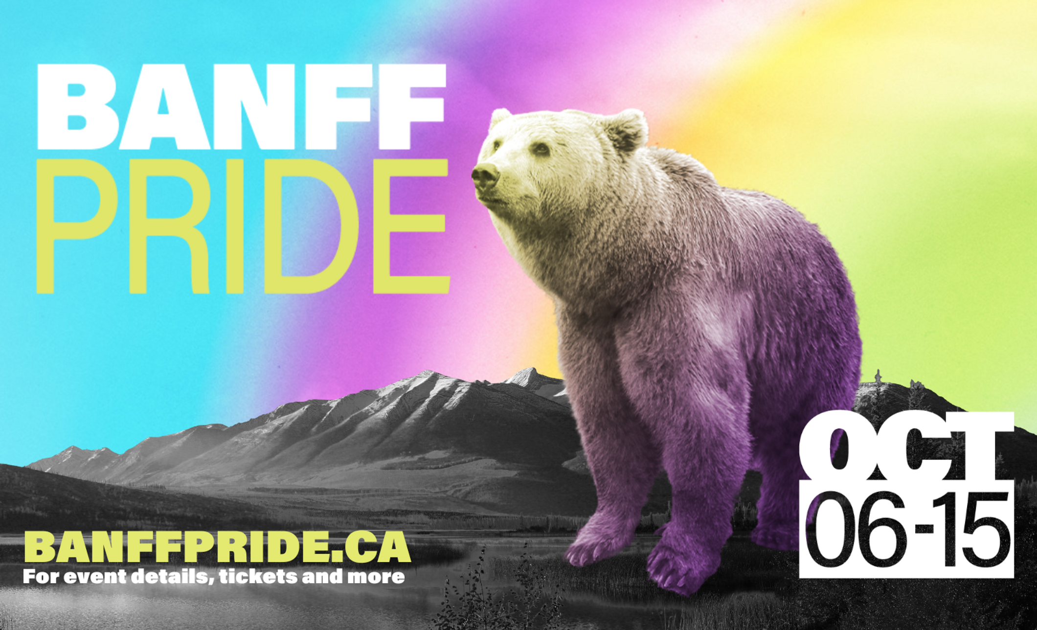 A poster for Banff Pride with a bear and their logo on it.