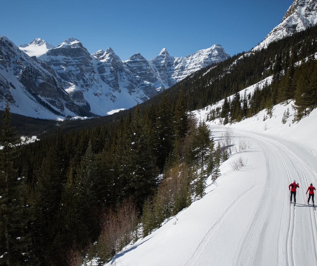 Cross country skiing in Banff National Park is a fantastic way to experience the beauty of winter in the Canadian Rocky Mountains
