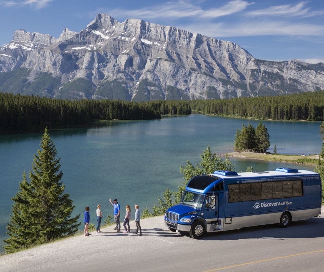 A sightseeing tour near Mount Rundle in Banff National Park in the Canadian Rockies.
