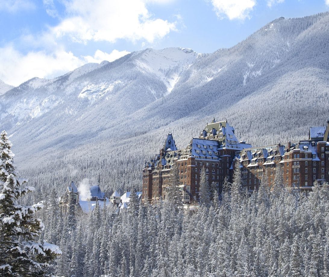 The &quot;Castle in the Canadian Rockies&quot; surrounded by snow. 