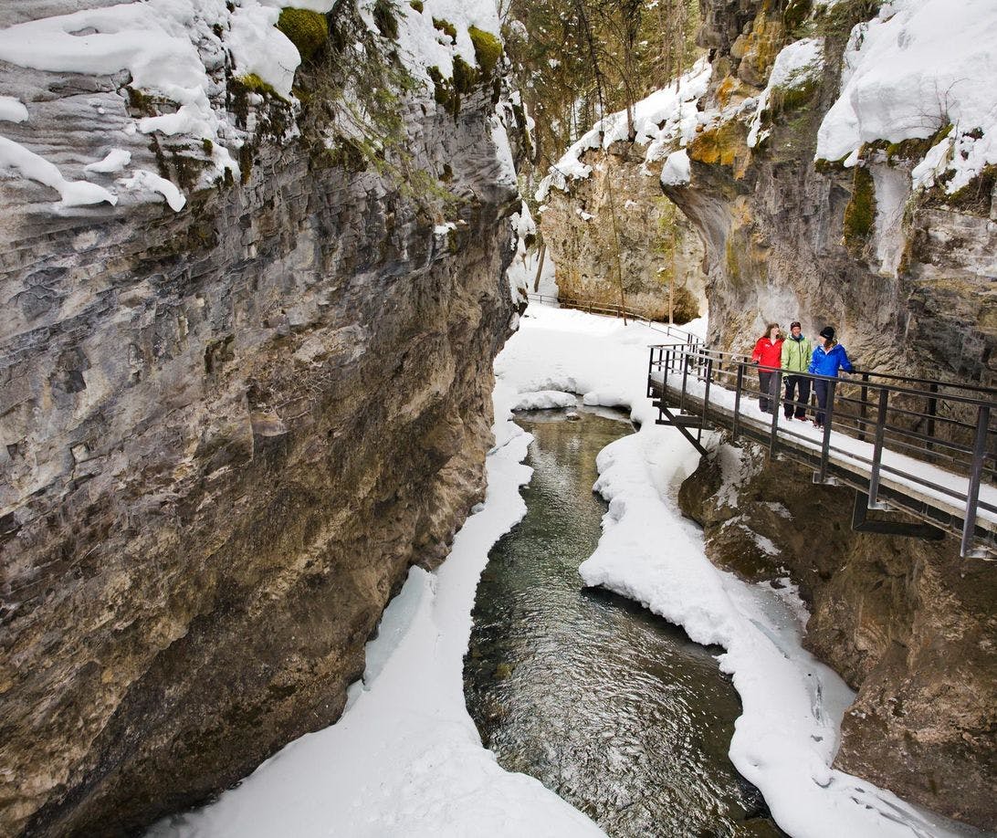 Hiking through Johnston Canyon in the winter, Banff National Park, AB