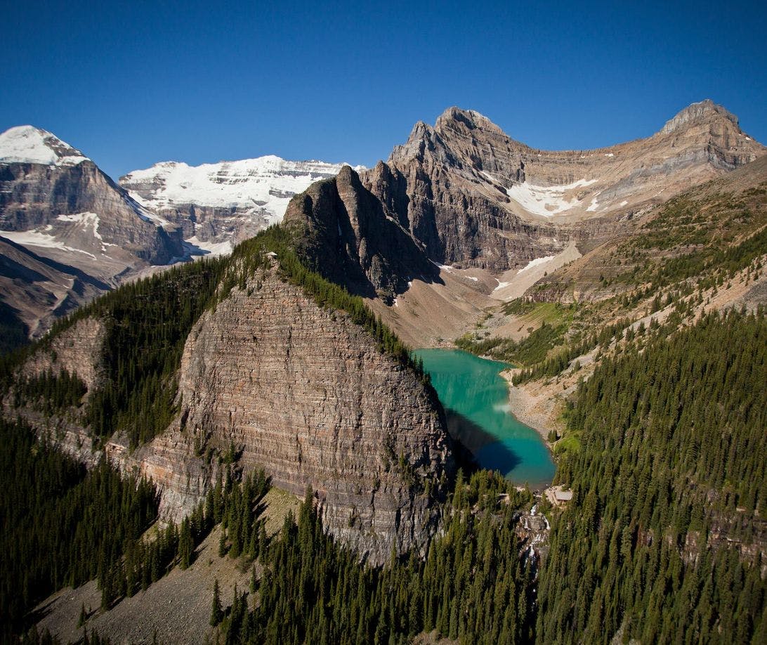 Lake Agnes Teahouse from above, Banff National Park, AB