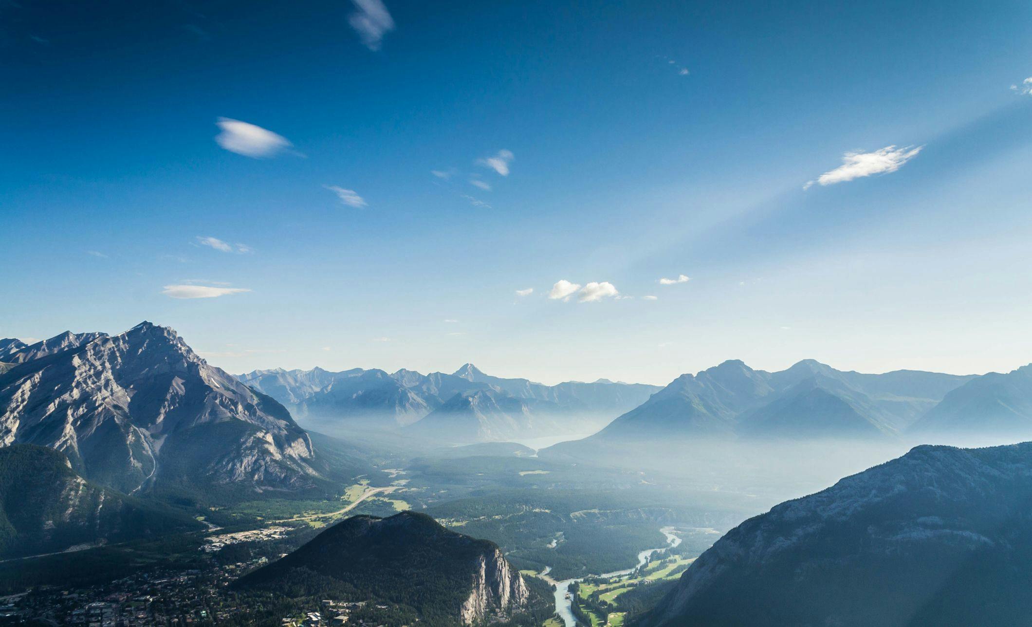 Banff seen from above in a summers haze