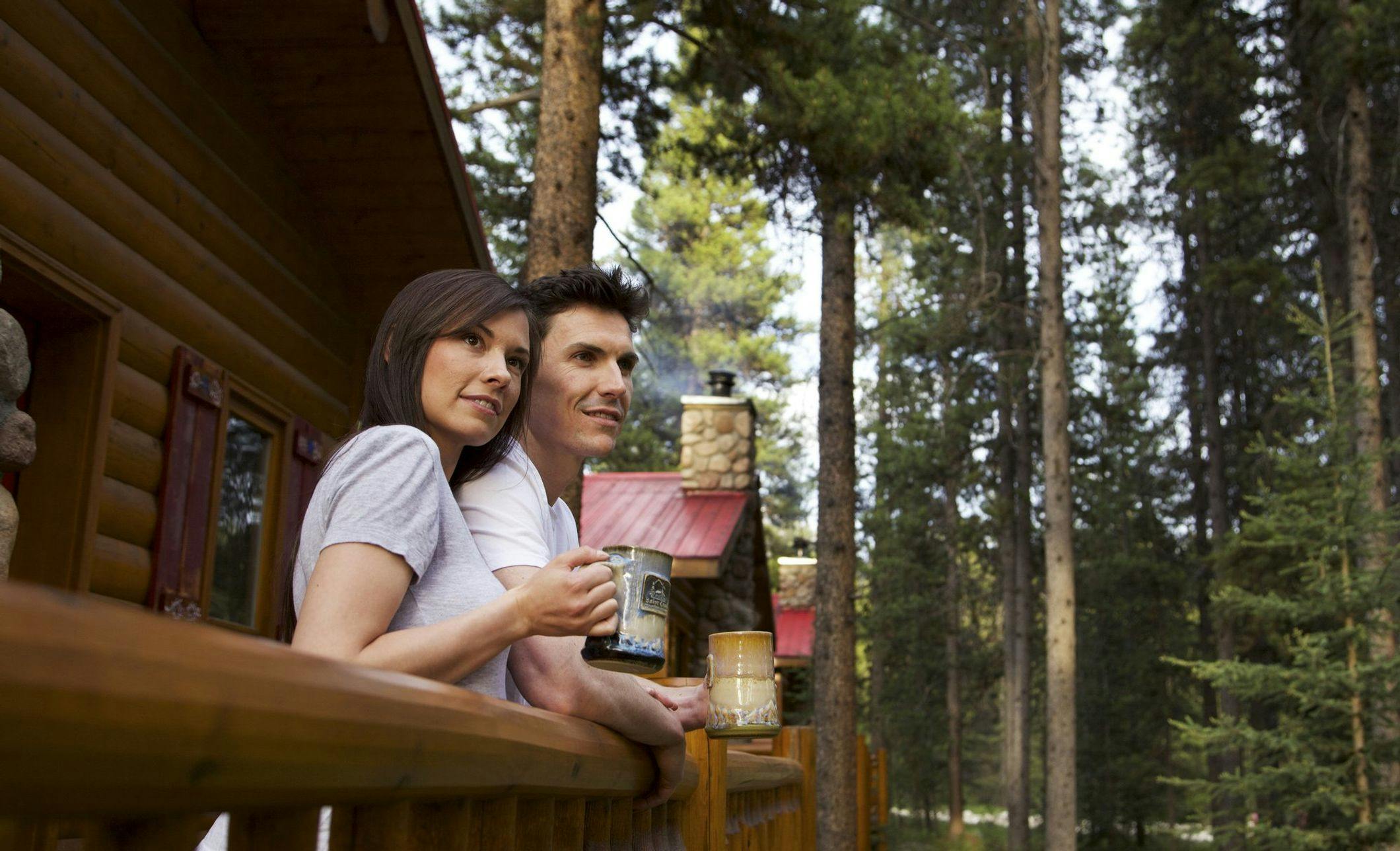Couple staying in a cozy cabin at Baker Creek Resorts