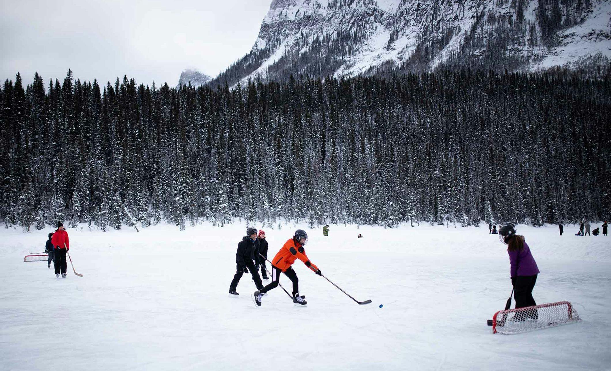 Winter Hockey Game at Lake Louise, Banff National Park