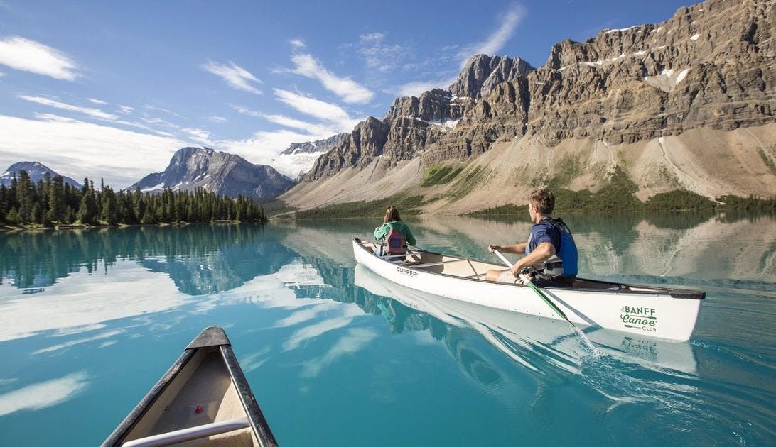 Canoeing Bow Lake Banff National Park