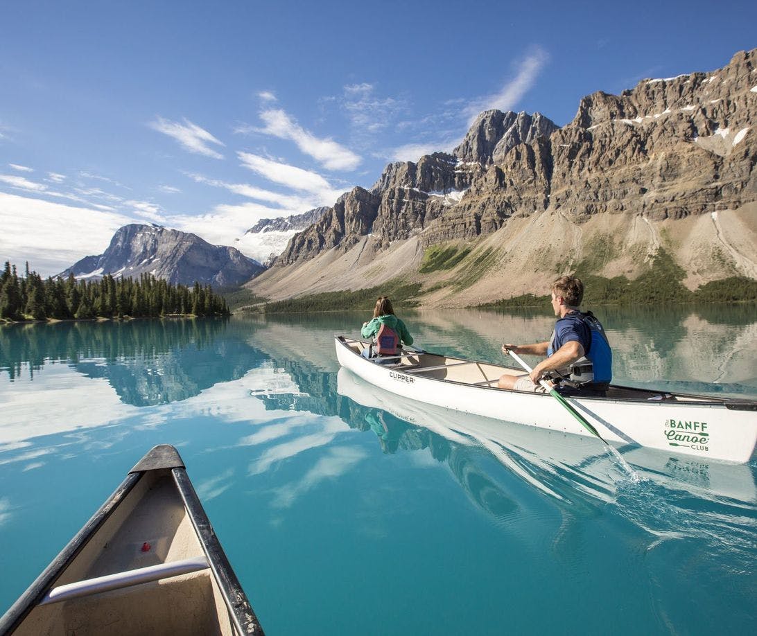 Canoeing Bow Lake Banff National Park Noel Hendrickson
